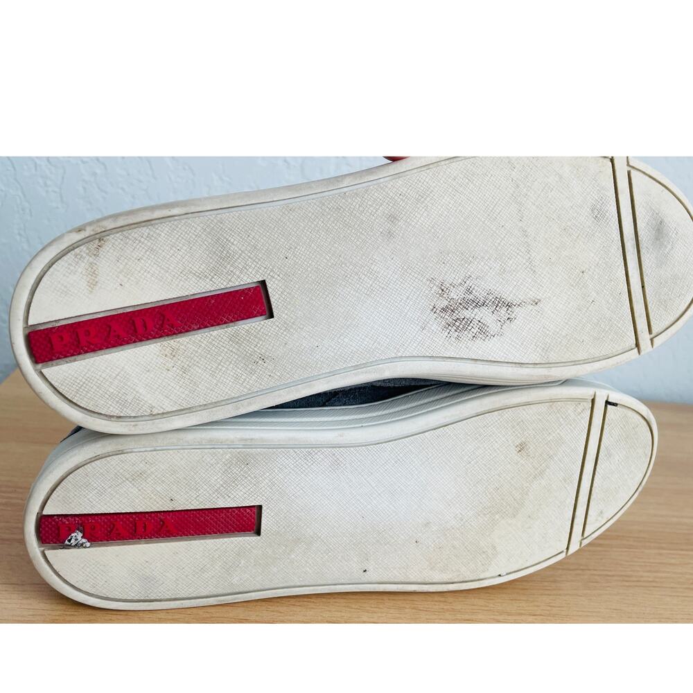 Prada Gray Suede Slip On Sneakers Womens 7 Leather Lined - Picture 14 of 15